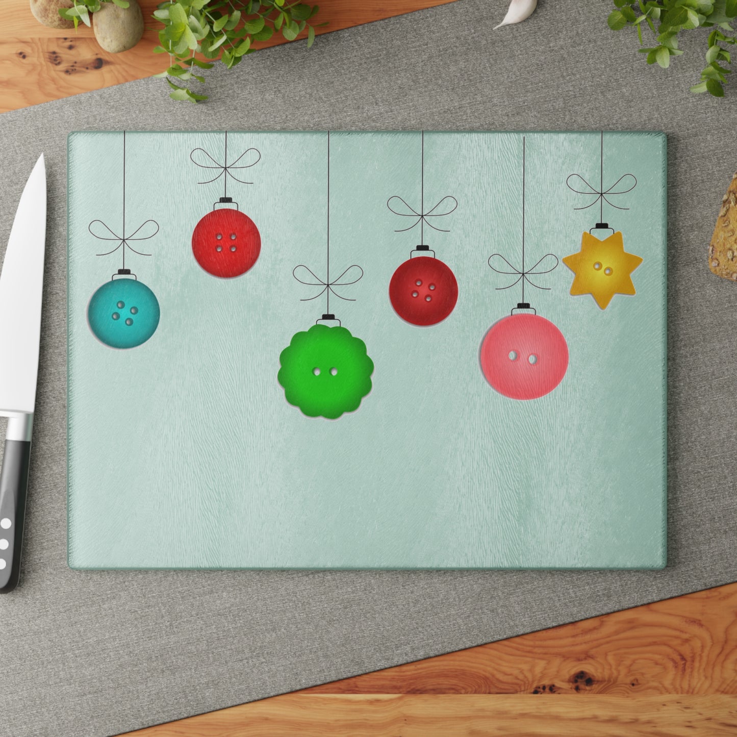Holiday Ornament Glass Cutting Board, Christmas Gift, Kitchen Decor, Festive Cooking, Holiday Baking, Unique Housewarming