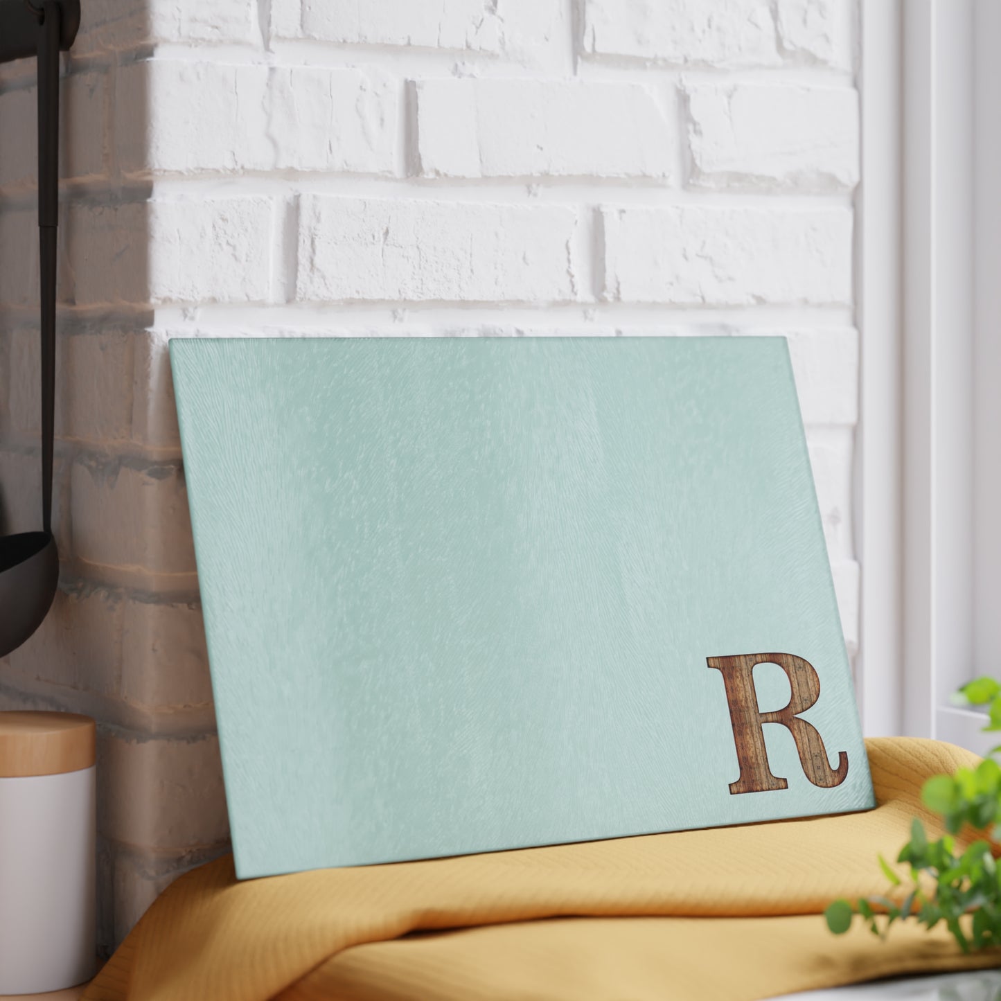 Monogram Glass Cutting Board – Mint or Clear with Wood-Style 'R' Corner