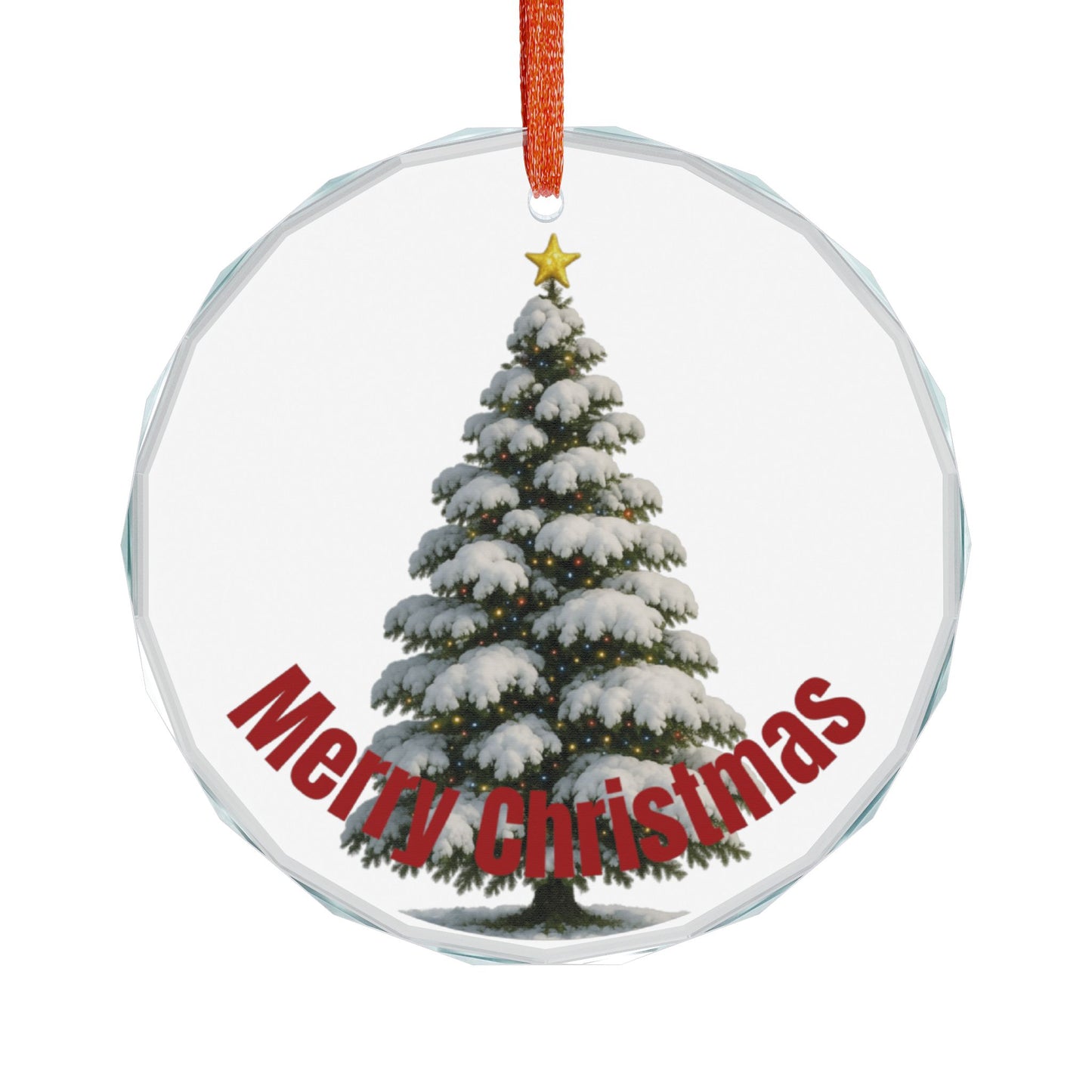 Heart Crystal Ornament — Snowy Christmas Tree "Merry Christmas" Holiday Decoration