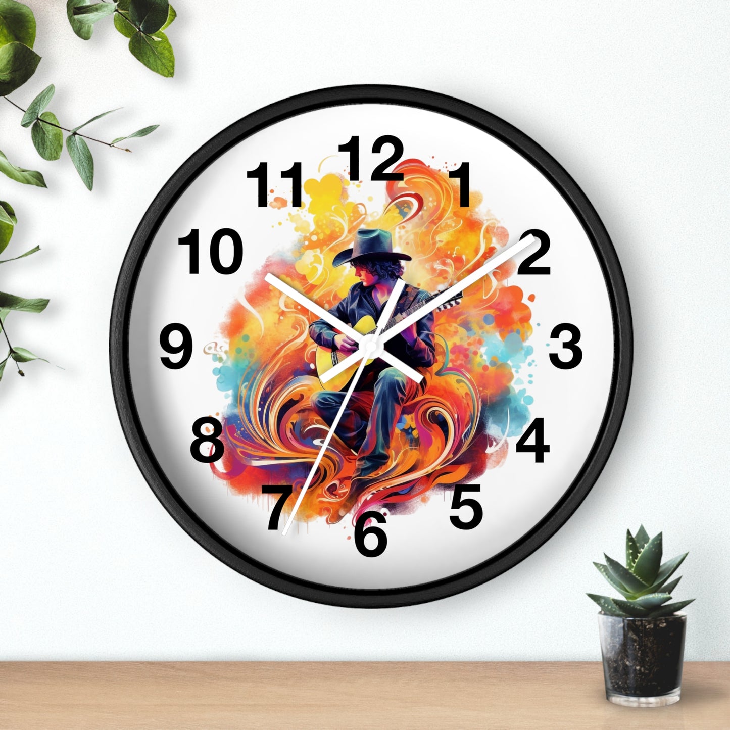 Guitarist Art Wall Clock — Colorful Blues Music Decor