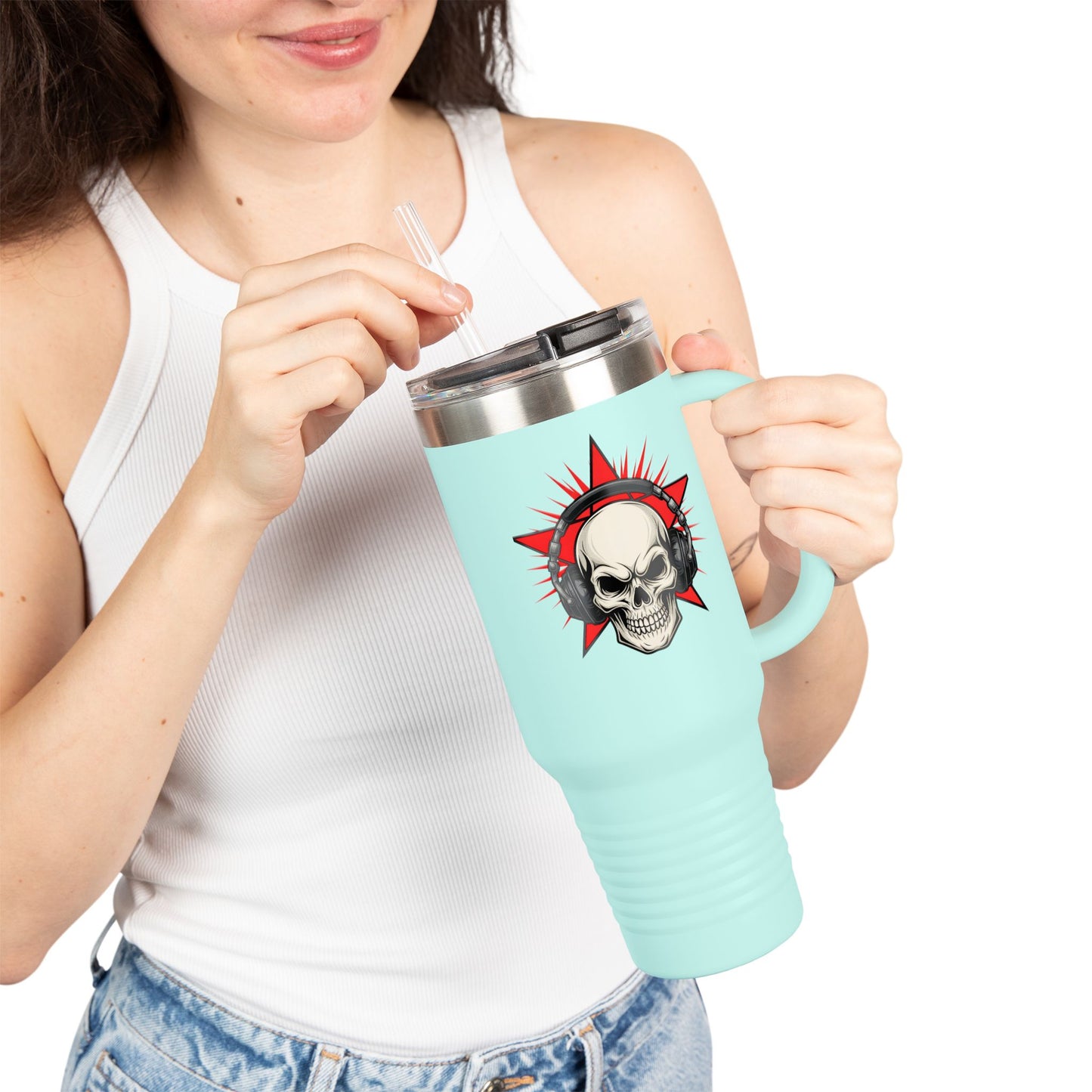 Skull and Stars Insulated Travel Mug - 40oz | Perfect for Road Trips, Gifts for Music Lovers, Outdoor Adventures, and Coffee Enthusiasts