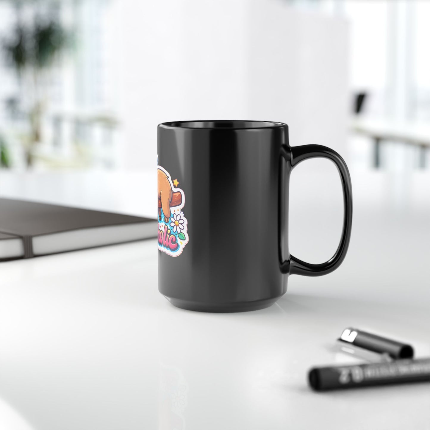 Napaholic Black Mug — Cute Sleeping Sloth 15oz Coffee Cup