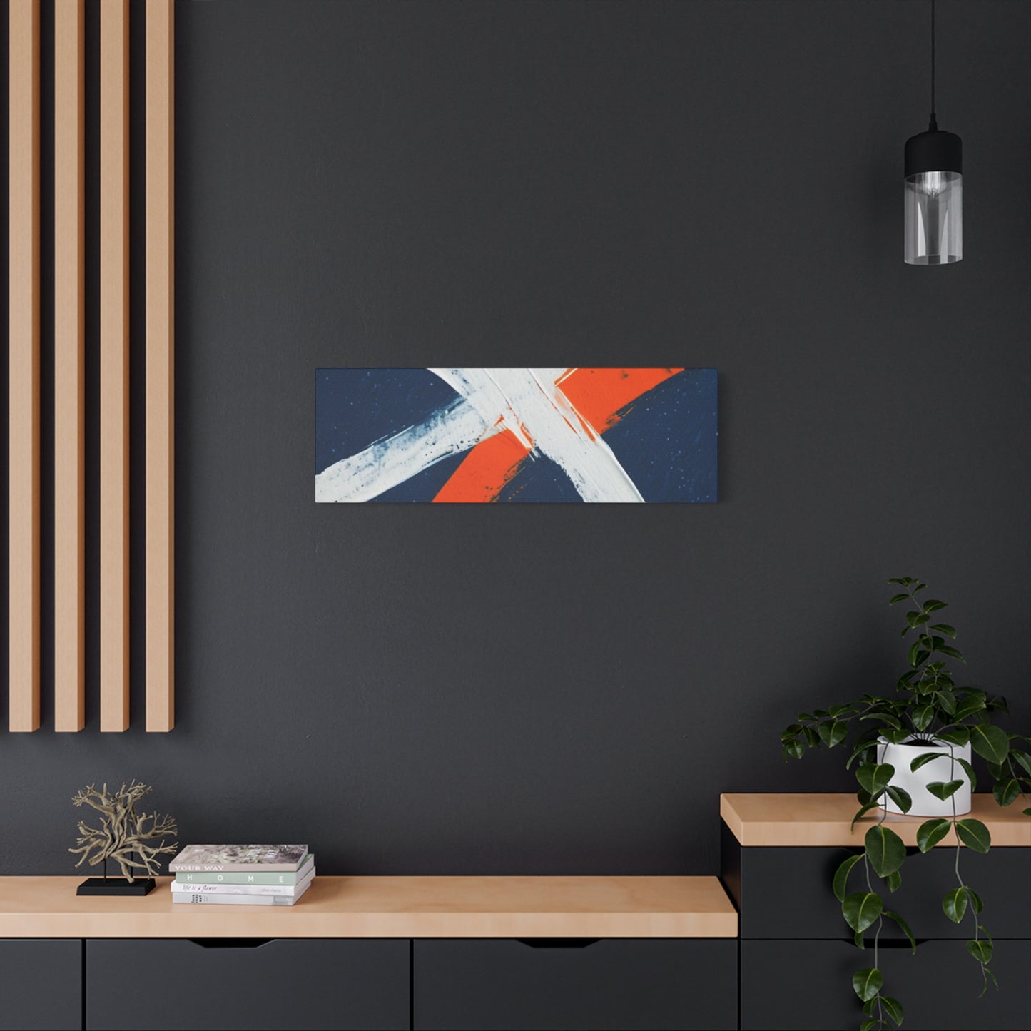 Abstract Navy & Orange Brushstroke Canvas