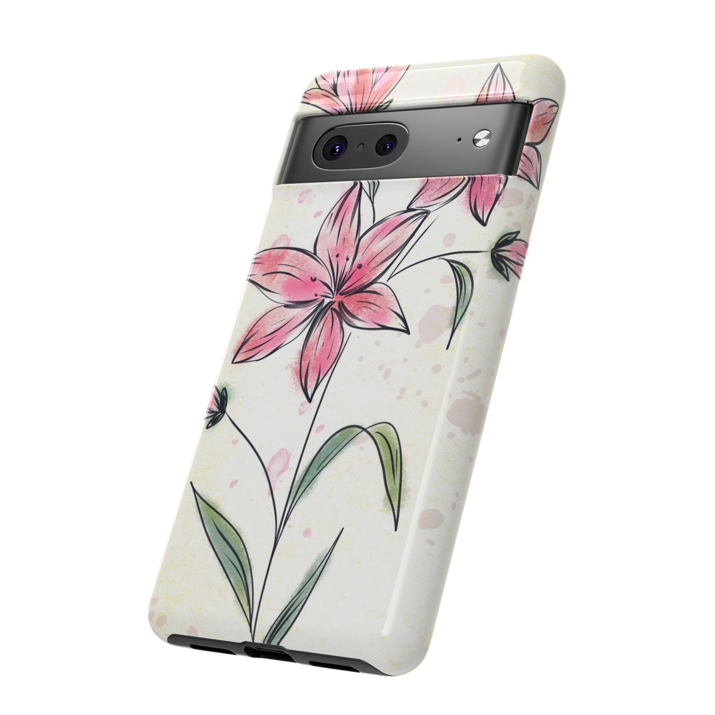 Floral Phone Case with Elegant Pink Lilies, Cute Floral Accessories, Phone Protection, Gift for Her, Stylish Cell Phone Cover