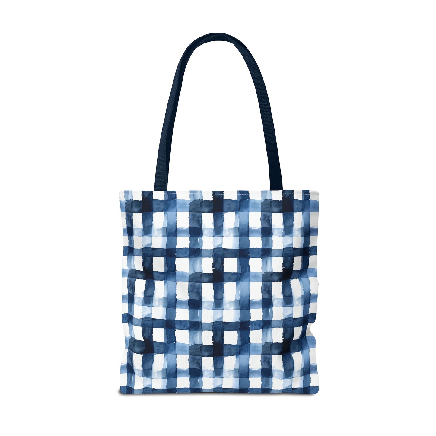 Blue Watercolor Plaid Tote Bag — Navy Check Pattern All-Over Print