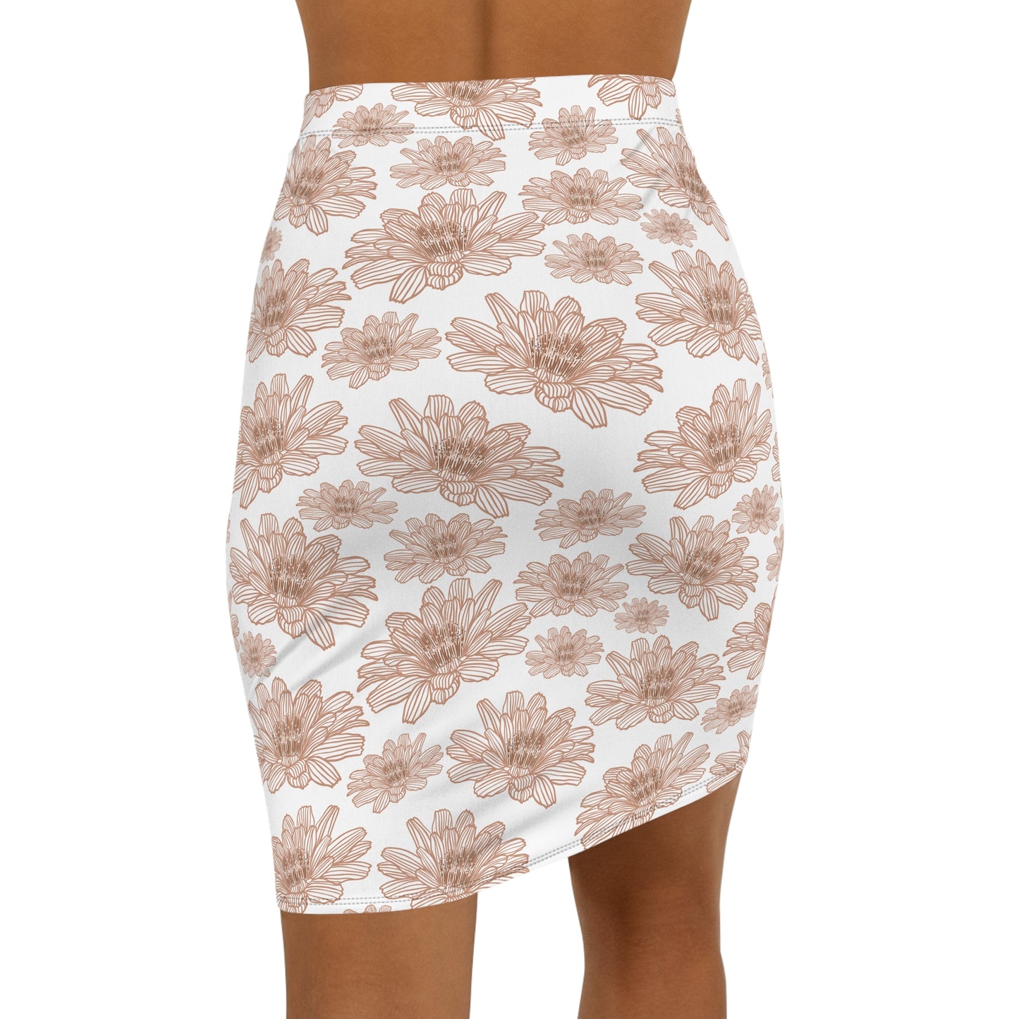 Floral Pencil Skirt — Neutral Dainty Daisy Print, Mid‑Waist Stretch