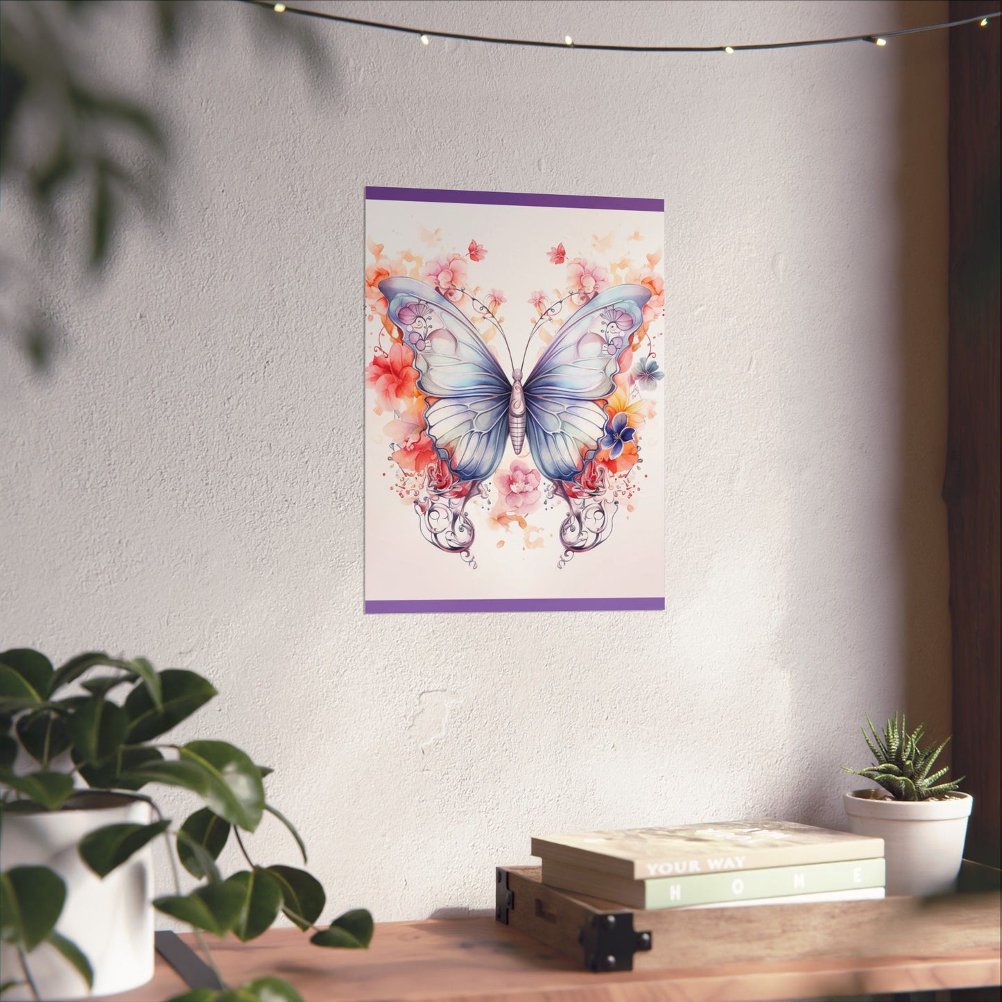 Butterfly Watercolor Wall Poster — Floral Pastel Matte Vertical Print