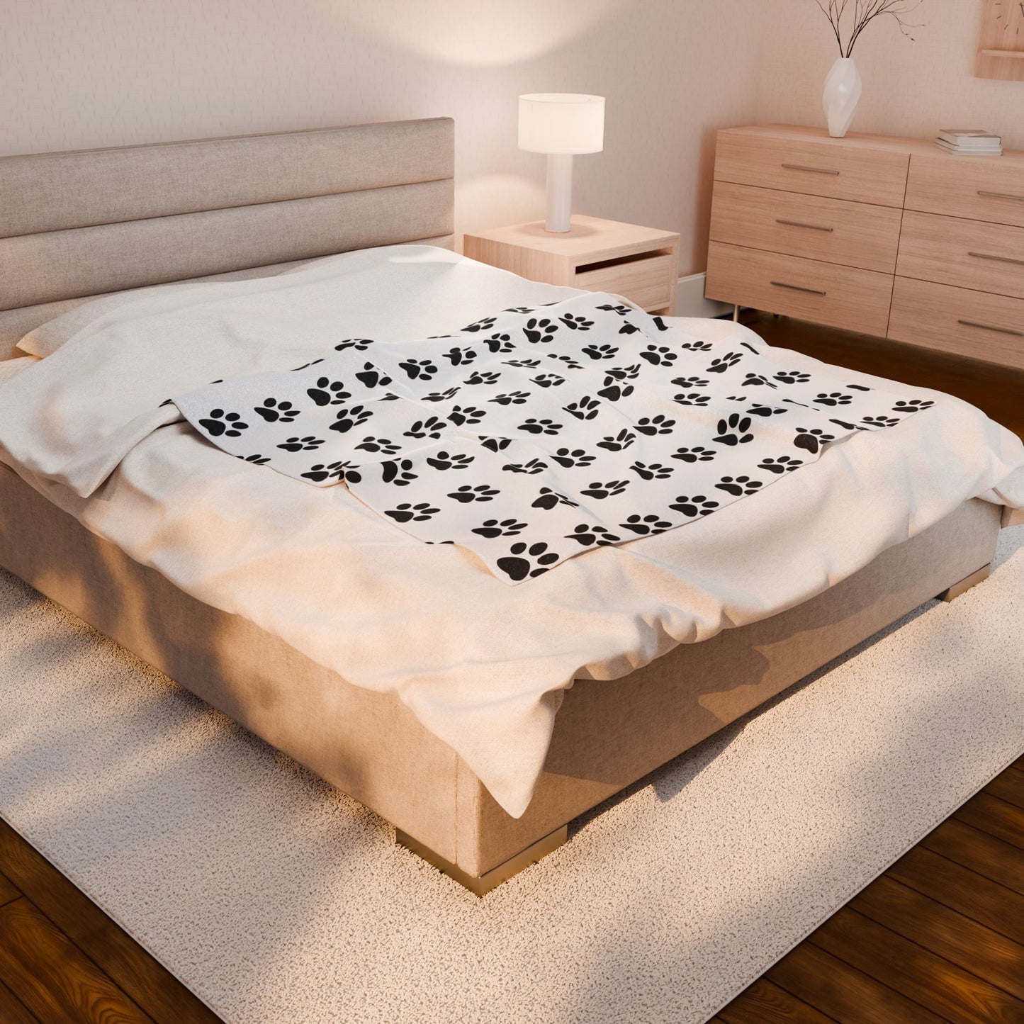 Paw Print Velveteen Plush Blanket, Cozy Pet Blanket, Dog Lover Gift, Soft Throw, Animal Print Home Decor