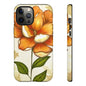 Floral Phone Case with Orange Flower Design, Tough Phone Cover, Floral Gift, Stylish Tech Accessory, Nature Lovers, Spring Vibes