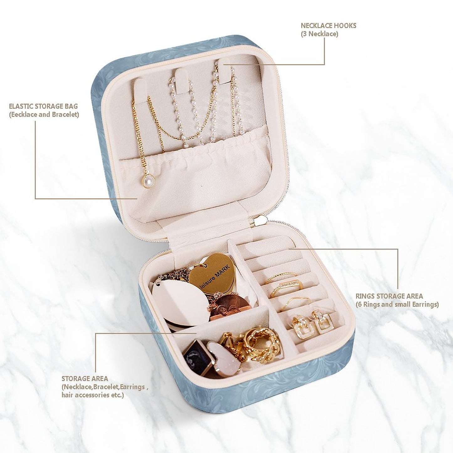 Box Organizer for Jewelry - Blue Swirls