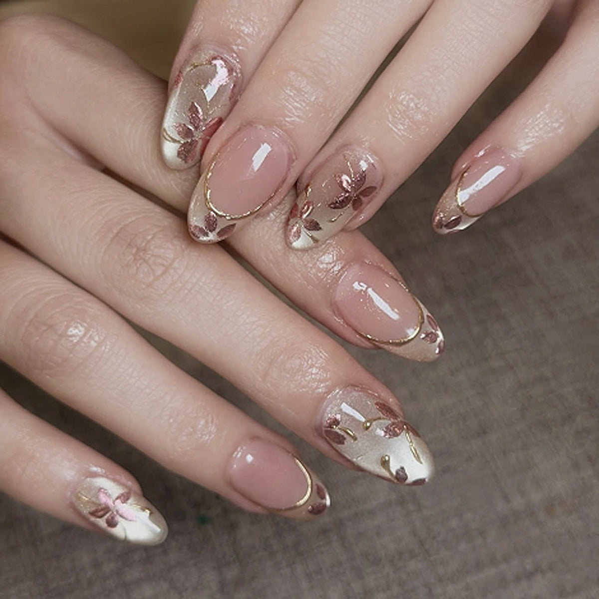 French Minimalist Nude Pink Almond Short Press On Nails – JP4348
