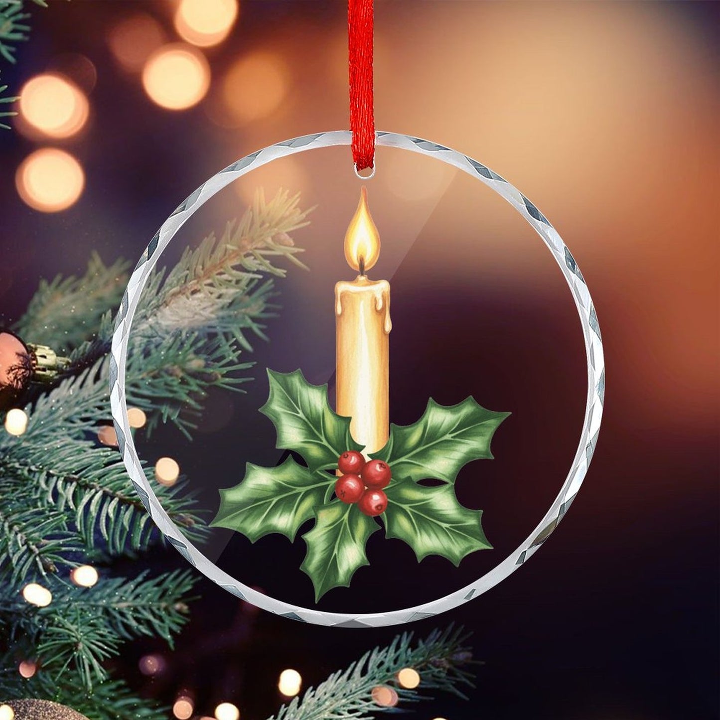 Glass Circular Ornament Pendant - candle