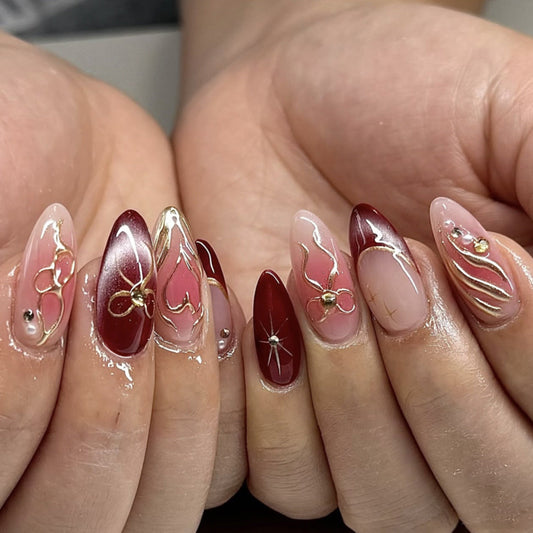 Elegant Burgundy Swirl Art with Gold Accents