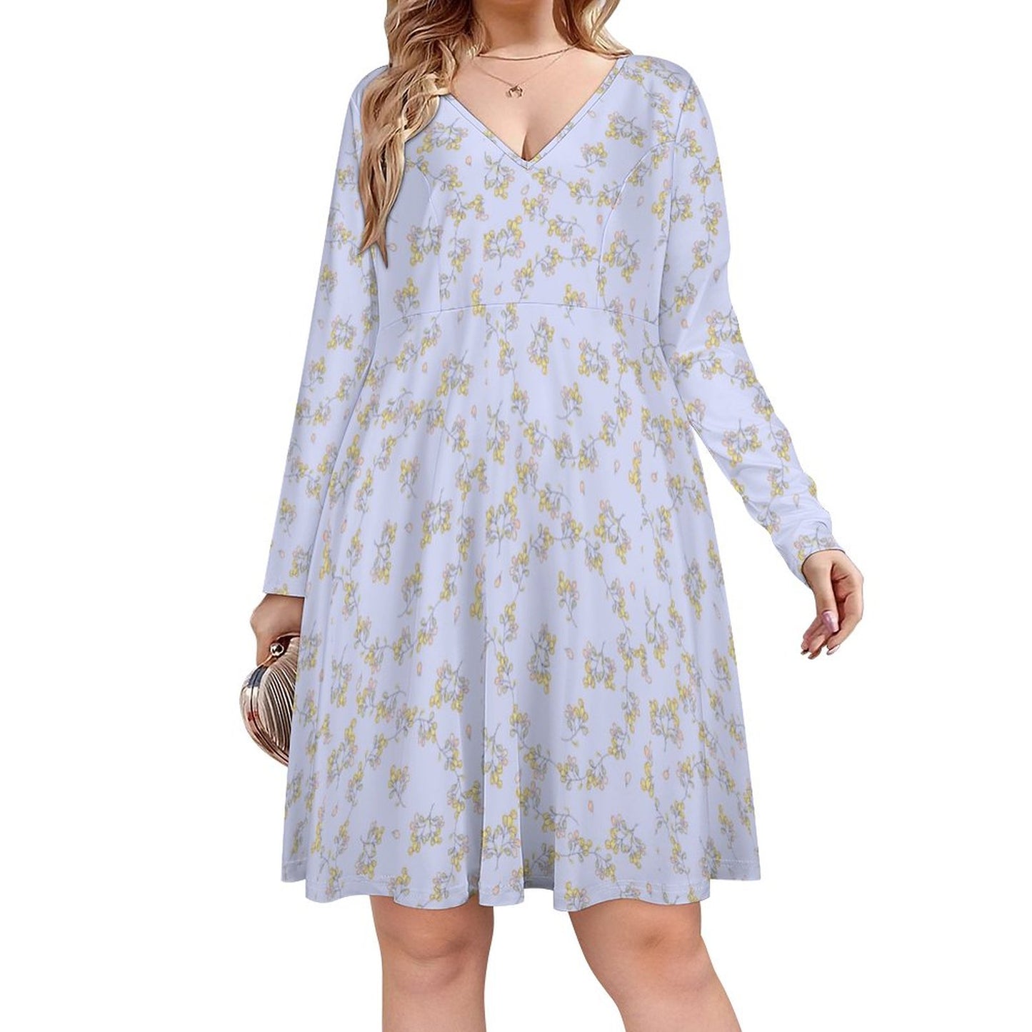 Plus Size V-neck Long Sleeve Dress