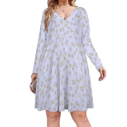 Plus Size V-neck Long Sleeve Dress