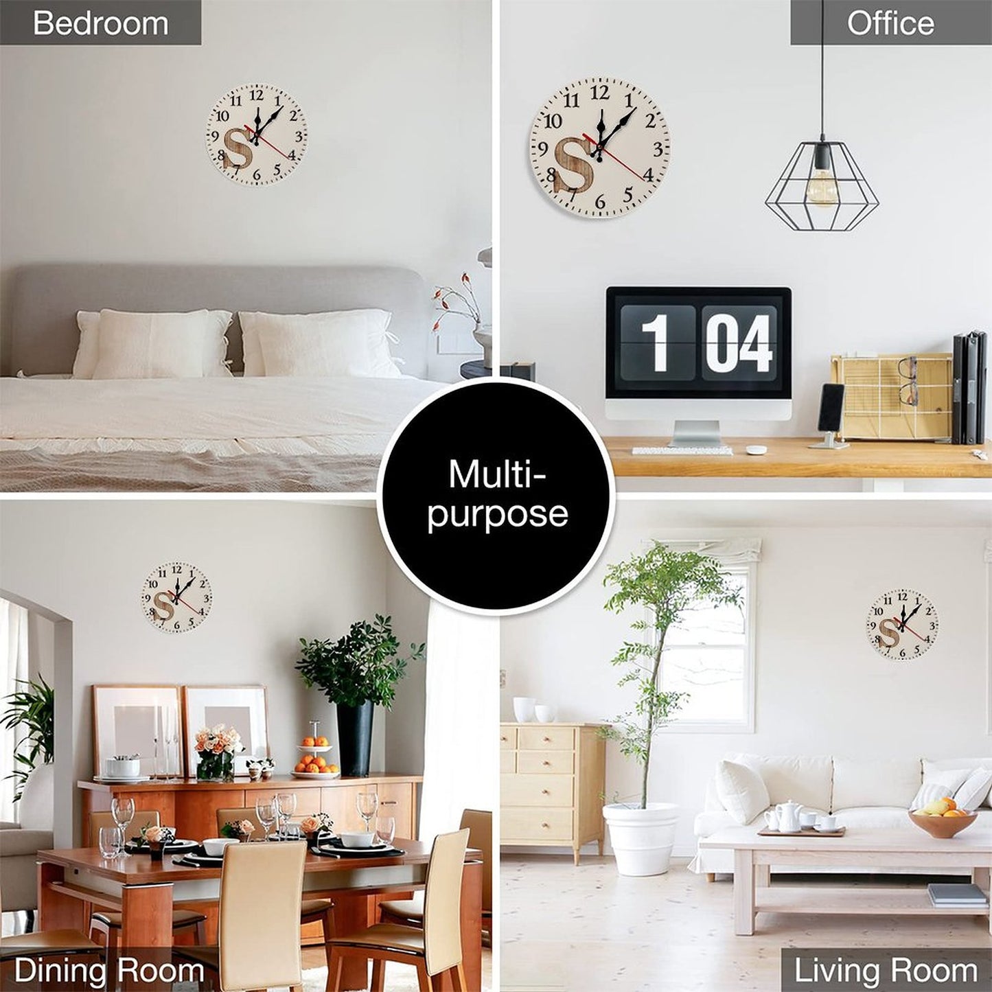 Modern Wooden Wall Clock - Wood letter S
