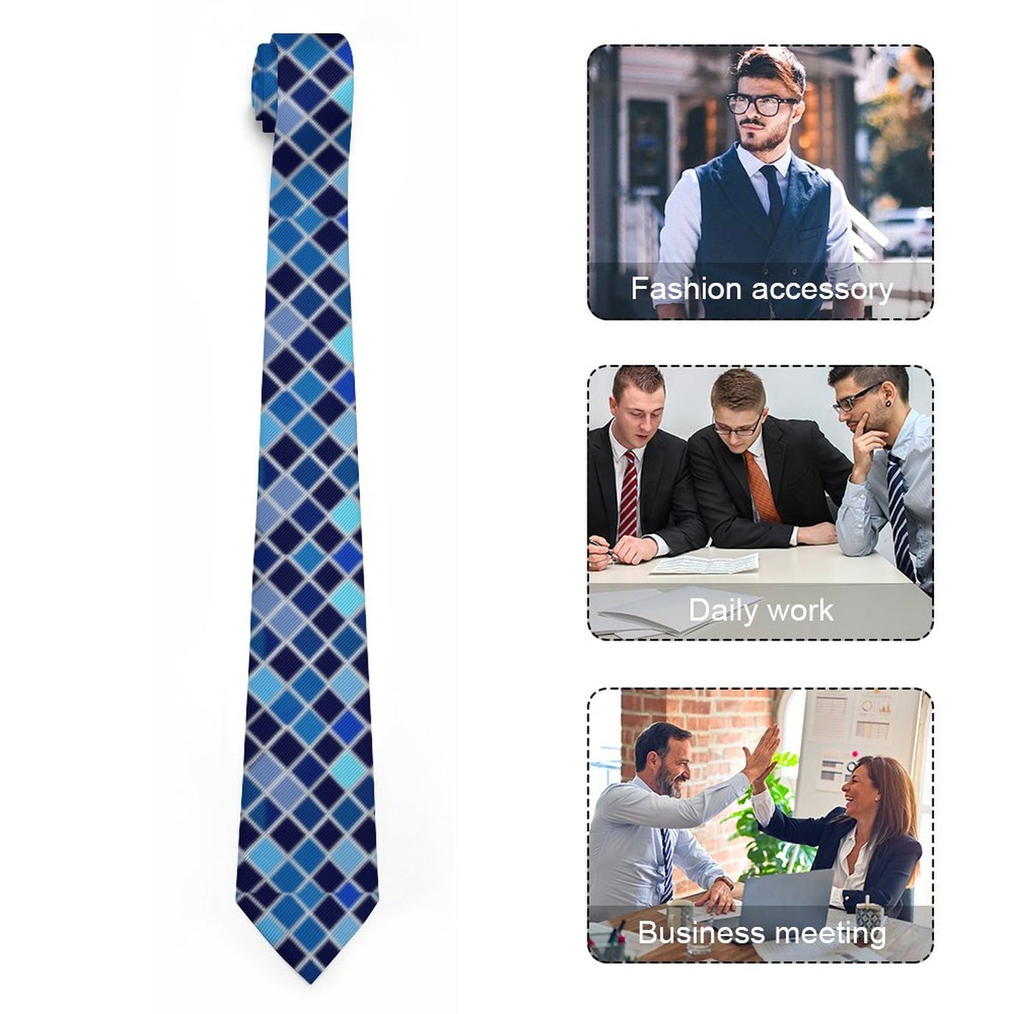 Men's Formal Tie - Blue Check boxes