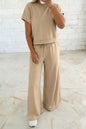 Parchment Solid Color Loose Tee Drawstring Wide Leg Pants 2pcs Outfit