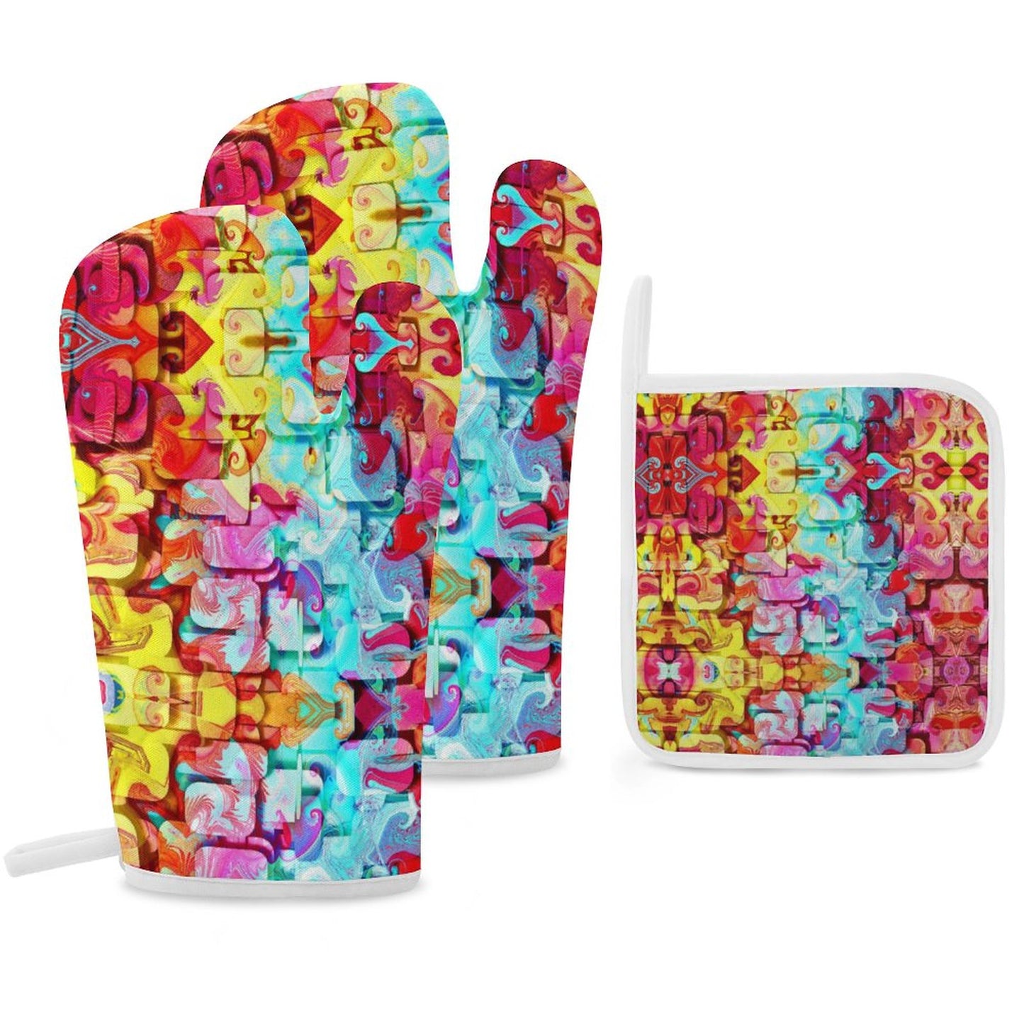 Oven Mitts & Pot Holder Set of 3 Colorful