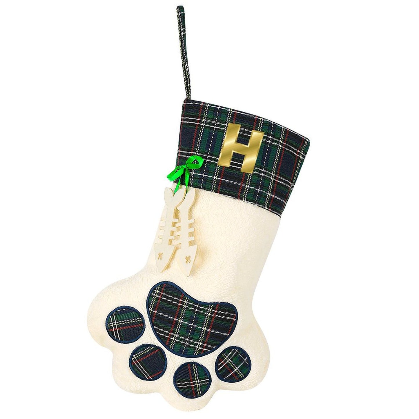 Pet Cat Dog Claw Christmas Stocking - Letter H