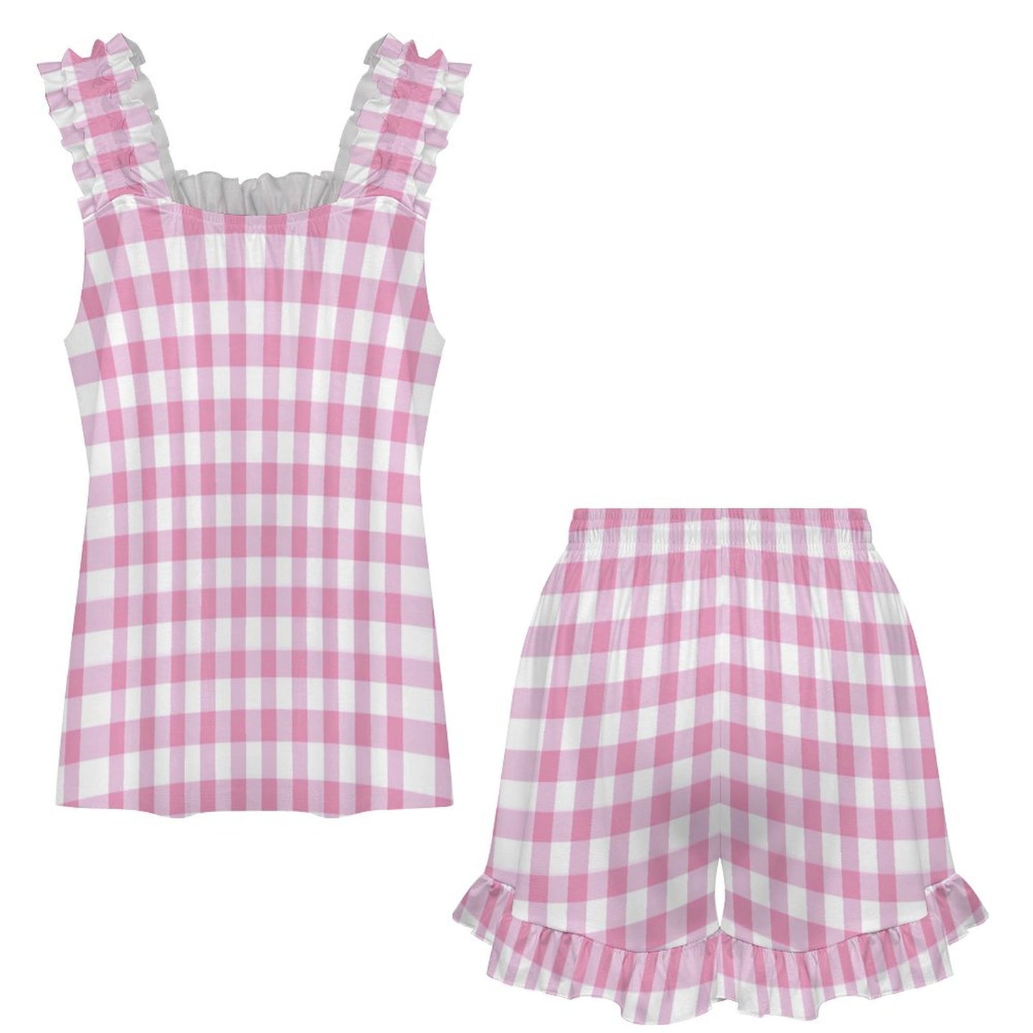 Ruffled Pajama Set Pink Stripes