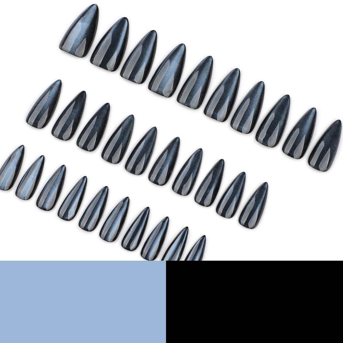 30-piece set blue solid color cat eye press-on nails - medium length almond shape – Image 4