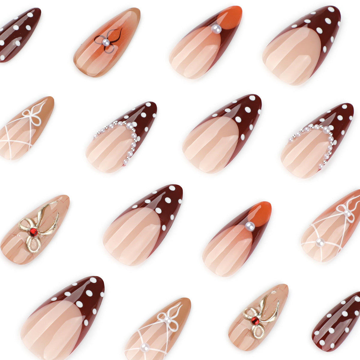 Brown Bow Art Nails with Playful Dot Details – Image 3