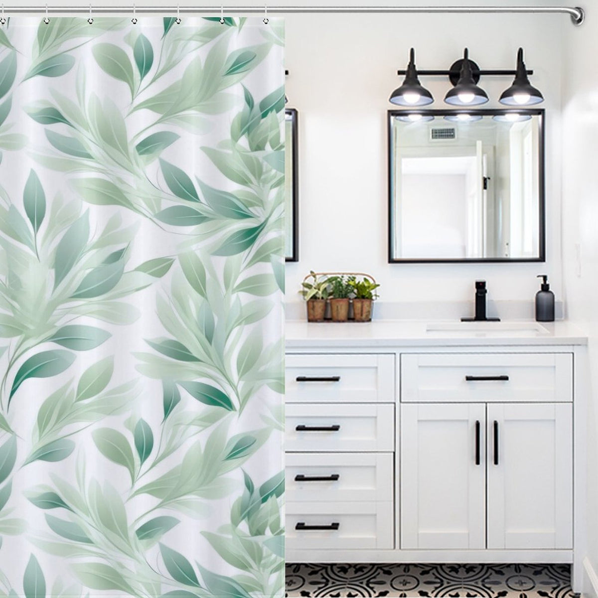 Leaf print shower curtain