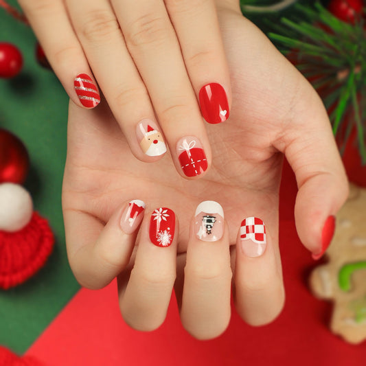 popular nails stickers, Christmas short nails patches, Press onable nails removable nails patches, finished products
