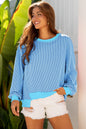 Myosotis Twisted Rib Uneven Hem Drop Shoulder Loose Knit Top