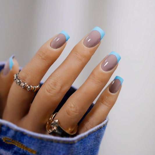Premium Blue Grey Jelly Press on Finished Fake Nail Nail Waterproof Removable Nail 365nails