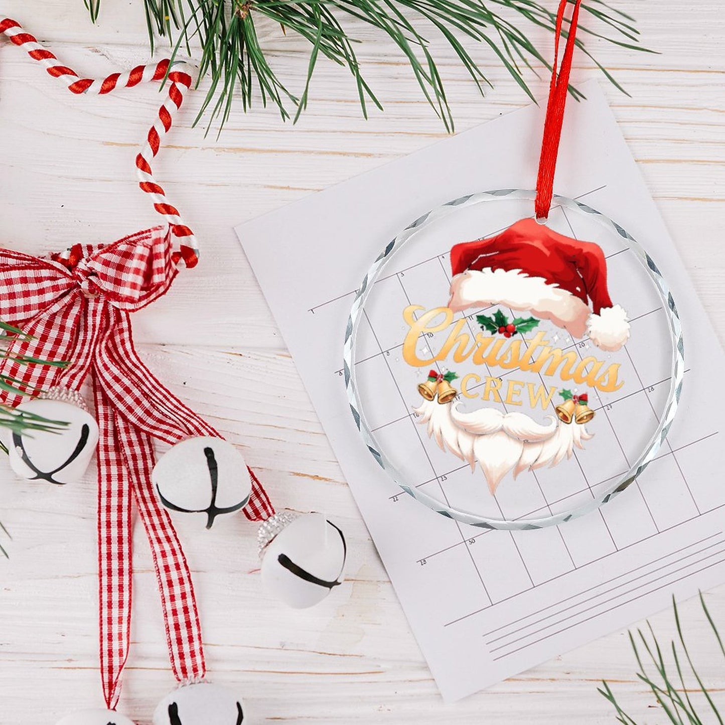 Glass Circular Ornament Pendant Christmas Crew