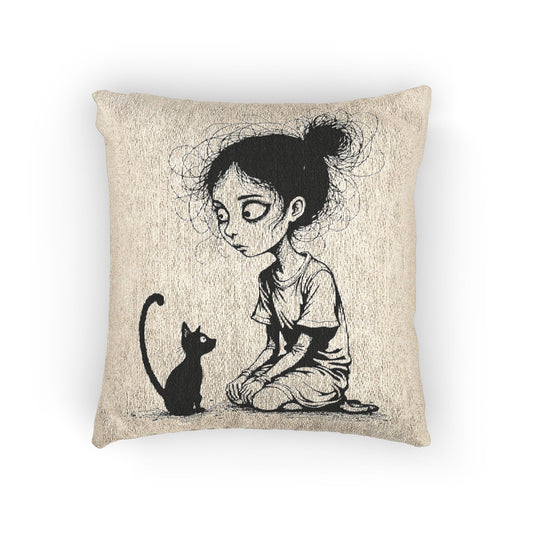 Whimsical Cat Lover's Woven Pillow, Cozy Home Decor, Cute Animal Accent, Cat Lover Gift, Couch Cushion, Bohemian Style Pillow