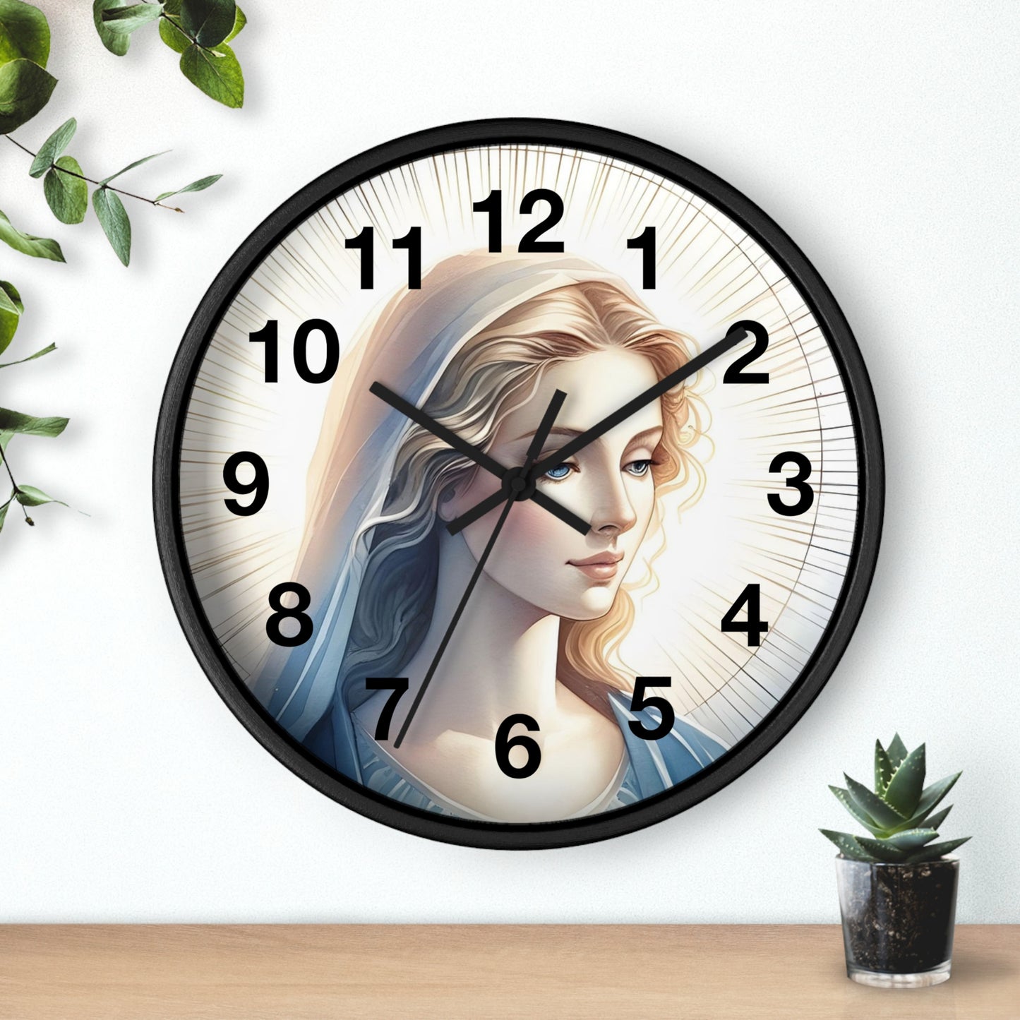 Serene Mary Wall Clock, Spiritual Decor, Gift for Mother's Day, Home Office Accent, Religious Artwork, Faith-Inspired Timepiece