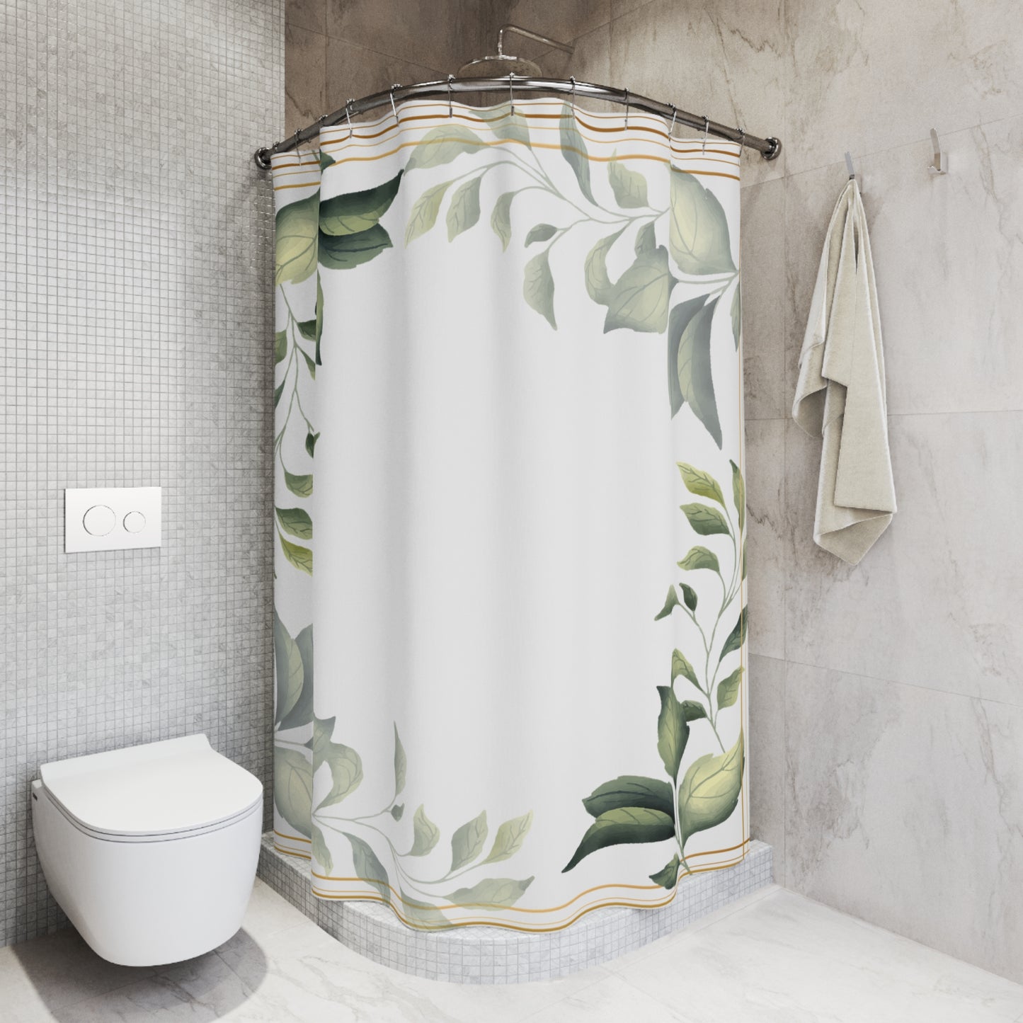 Botanical Leaf Shower Curtain – Green Watercolor Foliage Bathroom Decor