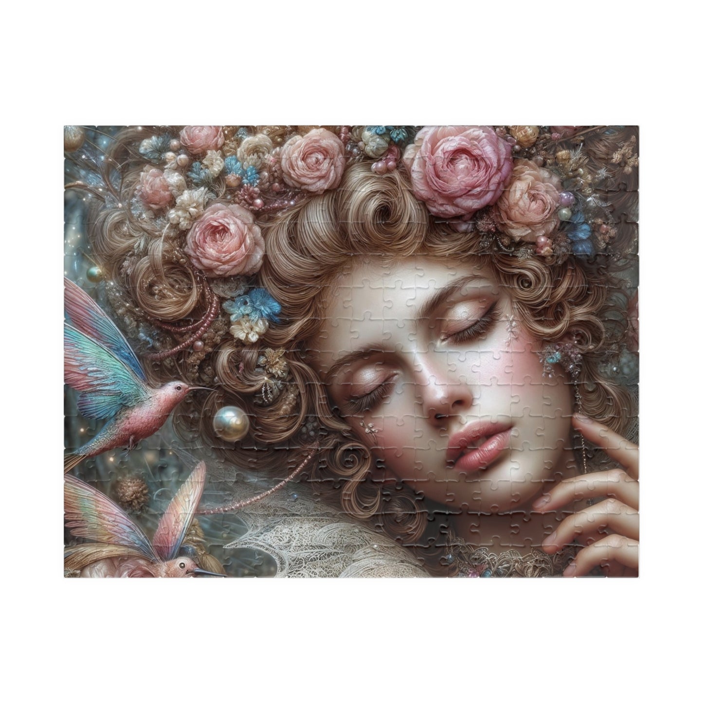 Floral Dream Portrait Puzzle — Surreal Woman & Birds Art Jigsaw (110–1014 pcs)