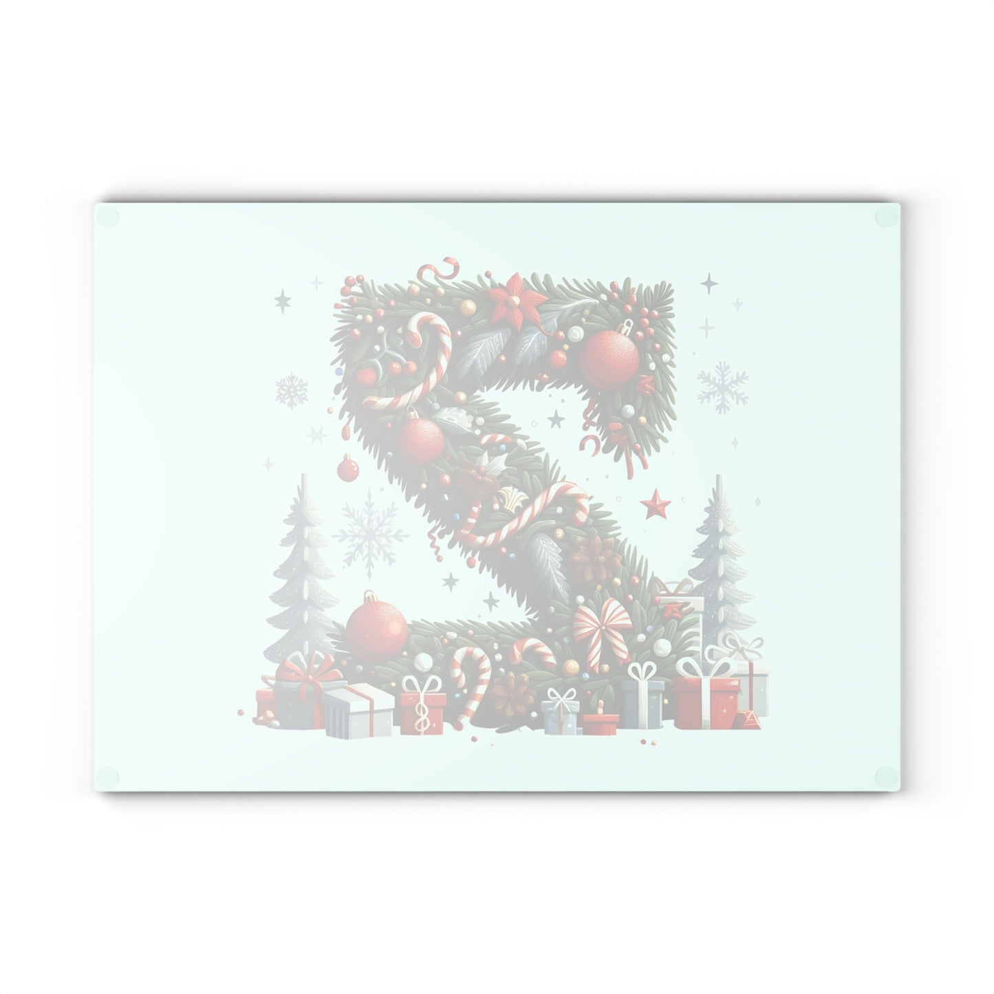 Christmas Wreath Letter 'Z' Glass Cutting Board — Holiday Kitchen Décor with Ornaments & Gifts