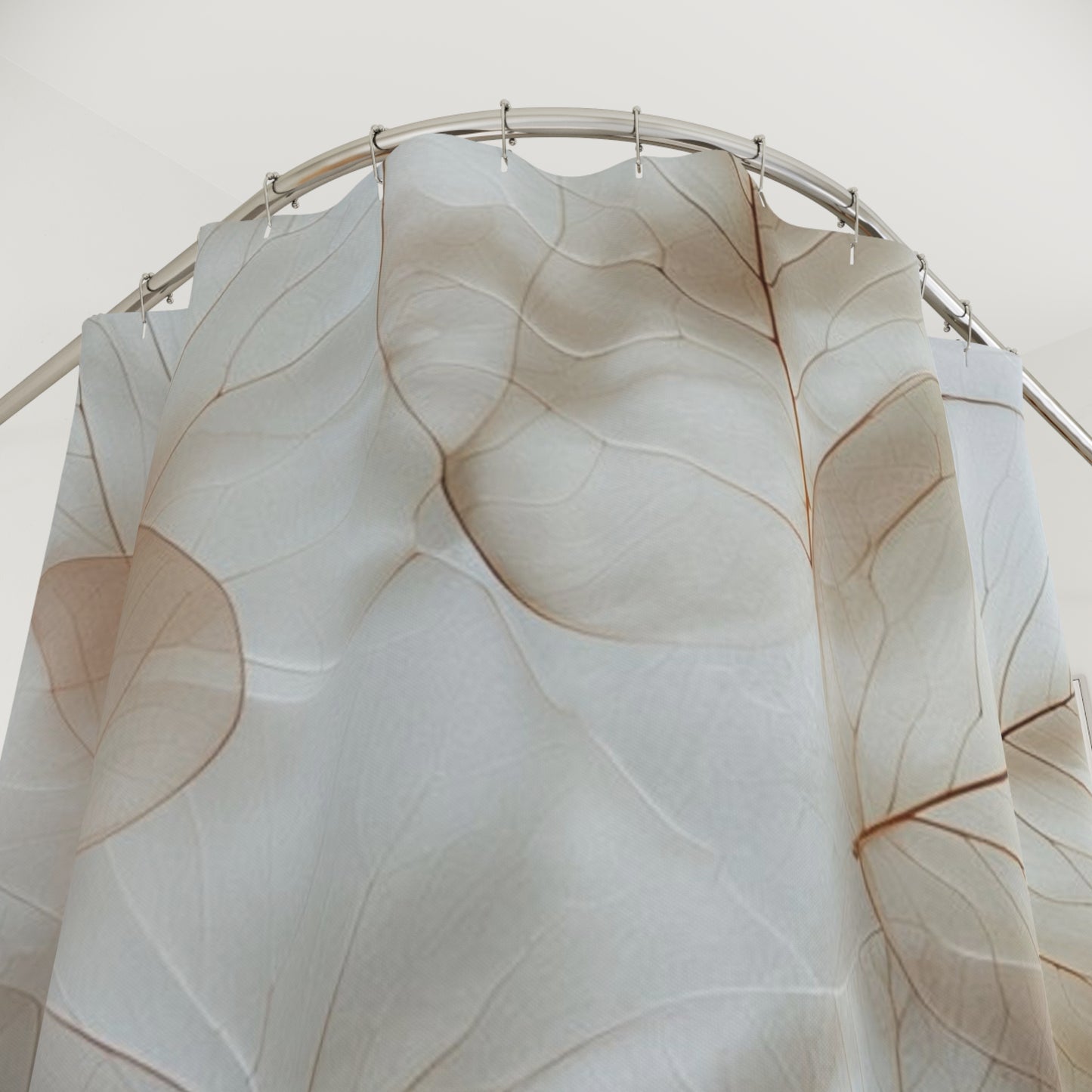 Ethereal Leaf Shower Curtain — Soft Neutral Botanical Bathroom Decor
