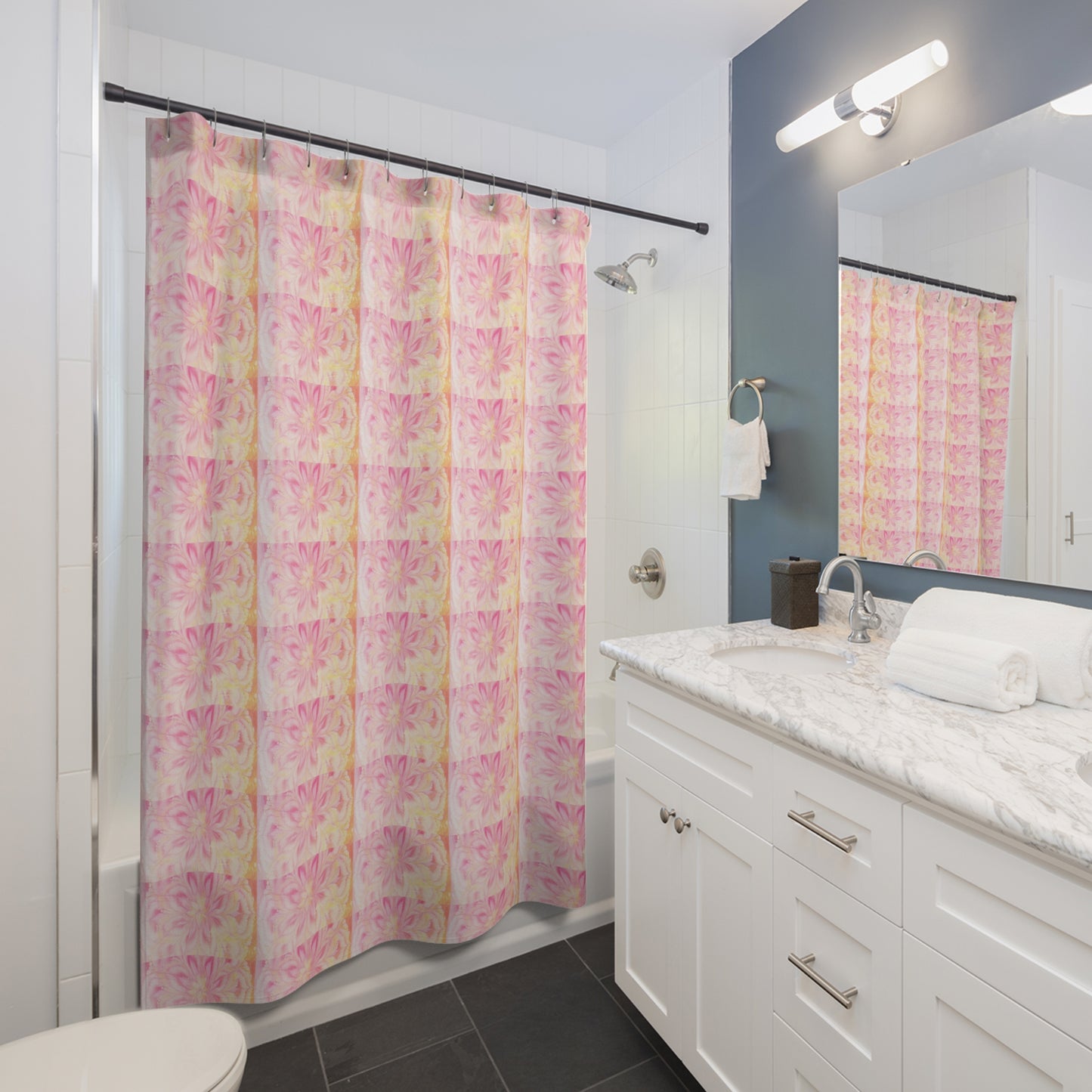 Vibrant Floral Shower Curtain, Boho Bathroom Decor, Pink Flower Print, Home Essentials, Unique Gift for Her, Summer Vibe