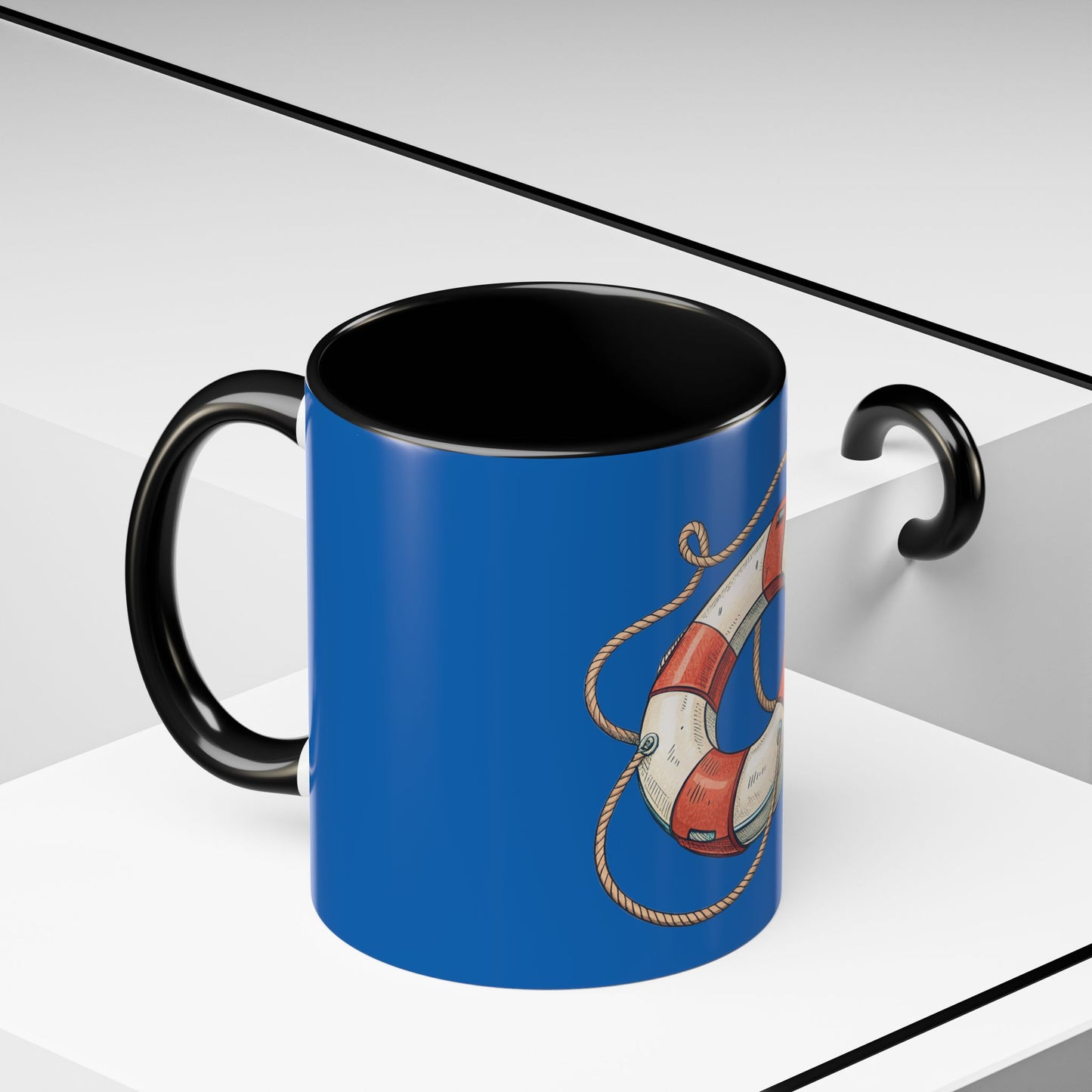 Lifesaver Accent Coffee Mug - Nautical Gift, Beach Decor, Sailor's Coffee Cup, Ocean Lover Mug, Summer Vibes