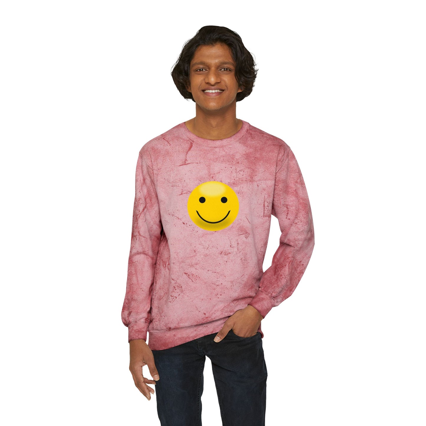 Cheerful Tie-Dye Crewneck Sweatshirt | Smiley Face Unisex Sweatshirt for Casual Style, Gift for Friends, Fall Fashion, Smile Gear