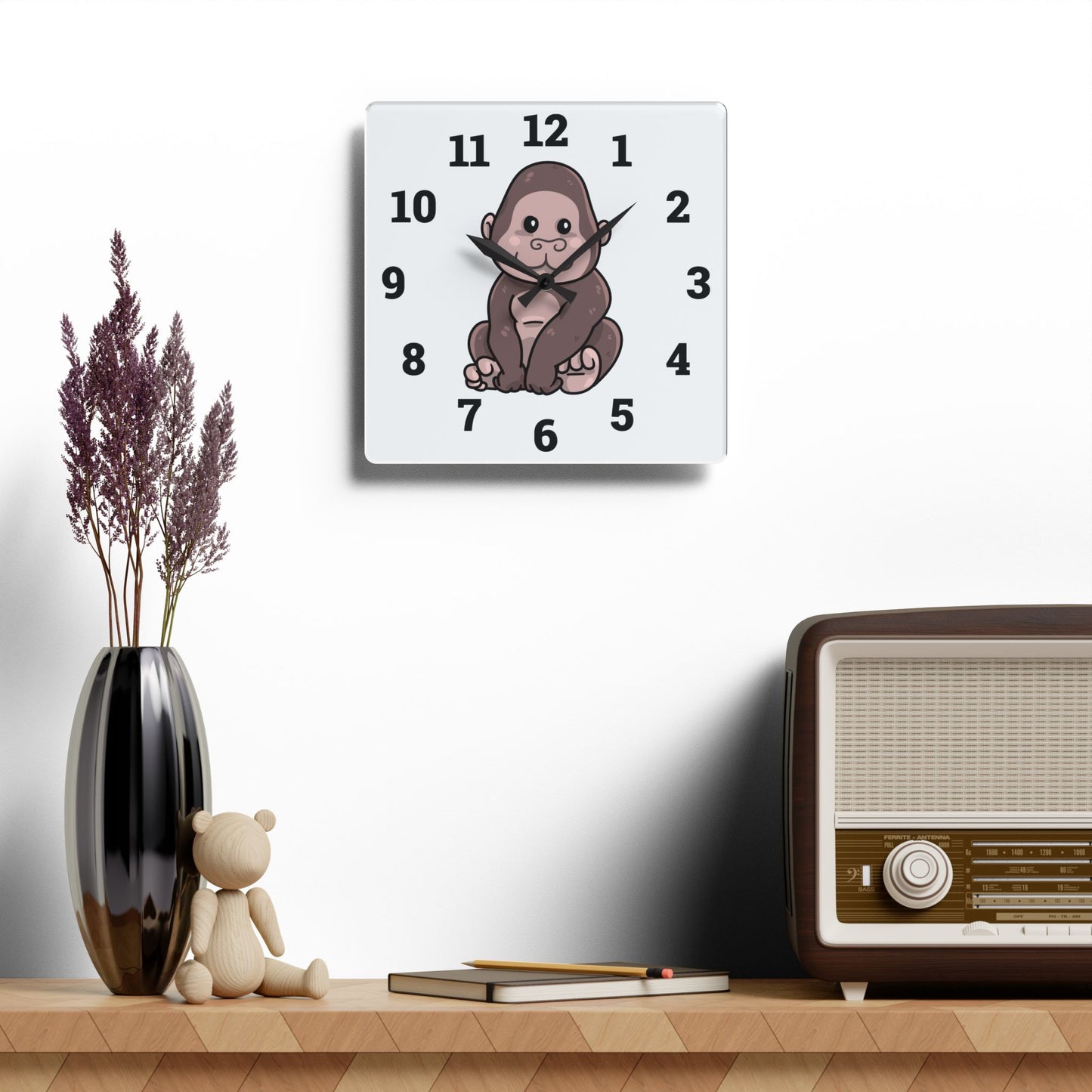 Cute Gorilla Acrylic Wall Clock - Fun Animal Decor