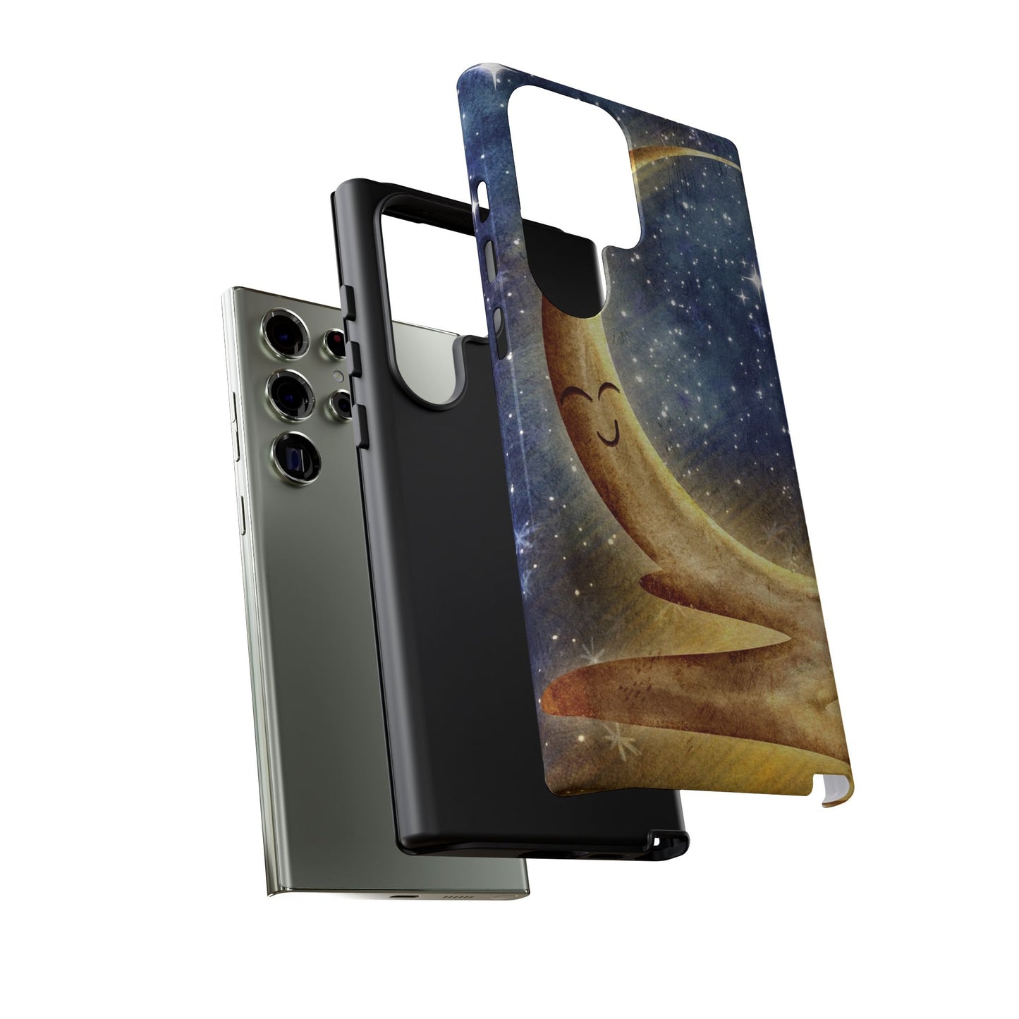 Moonlit Smile Phone Case — Starry Night Crescent Moon iPhone Cover