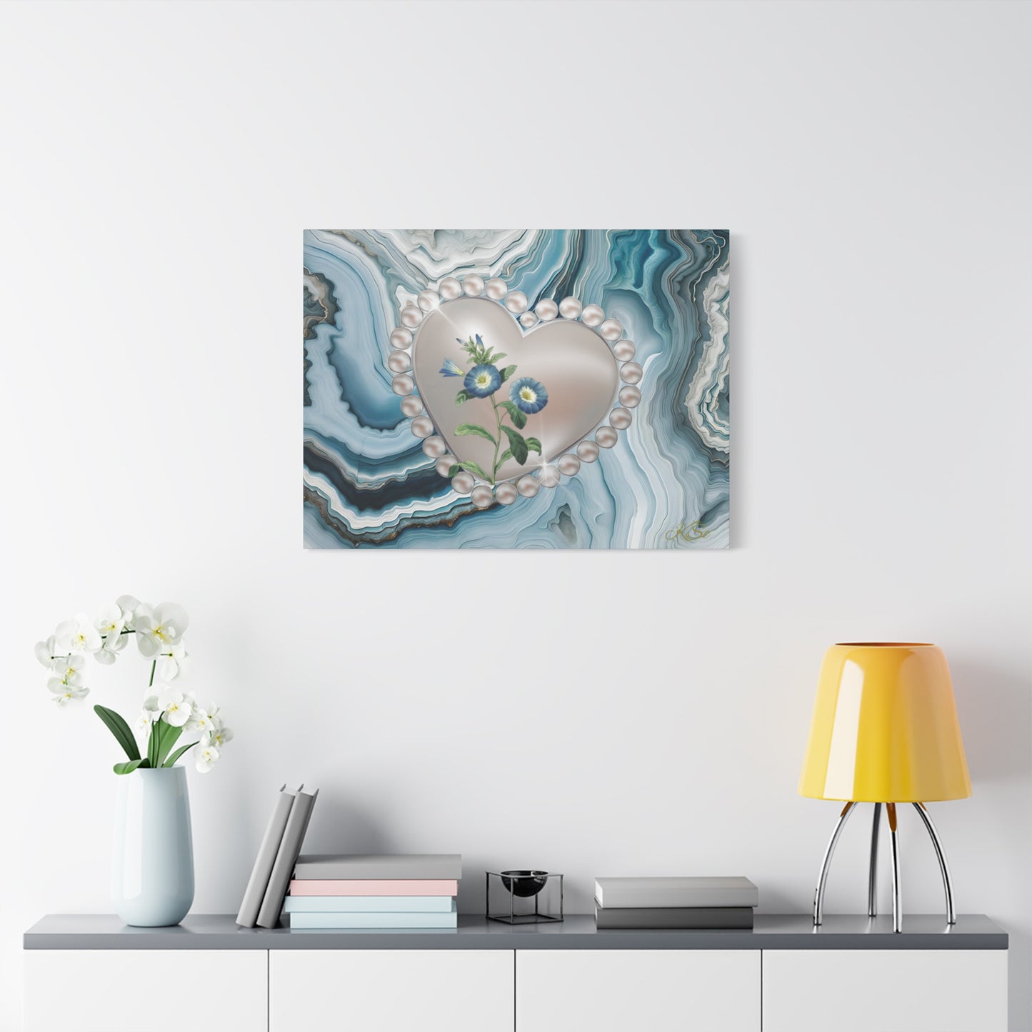 Elegant Floral Heart Canvas Wall Art, Modern Home Decor, Gift for Her