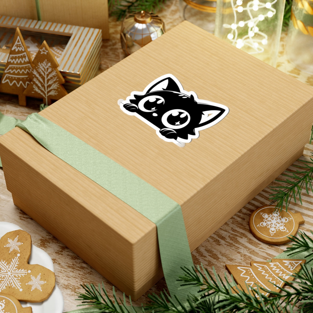 Cute Cat Kiss-Cut Stickers | Black Cat Laptop Decals, Cute Aesthetic Stickers, Gift for Cat Lovers, Cute Animal Stickers