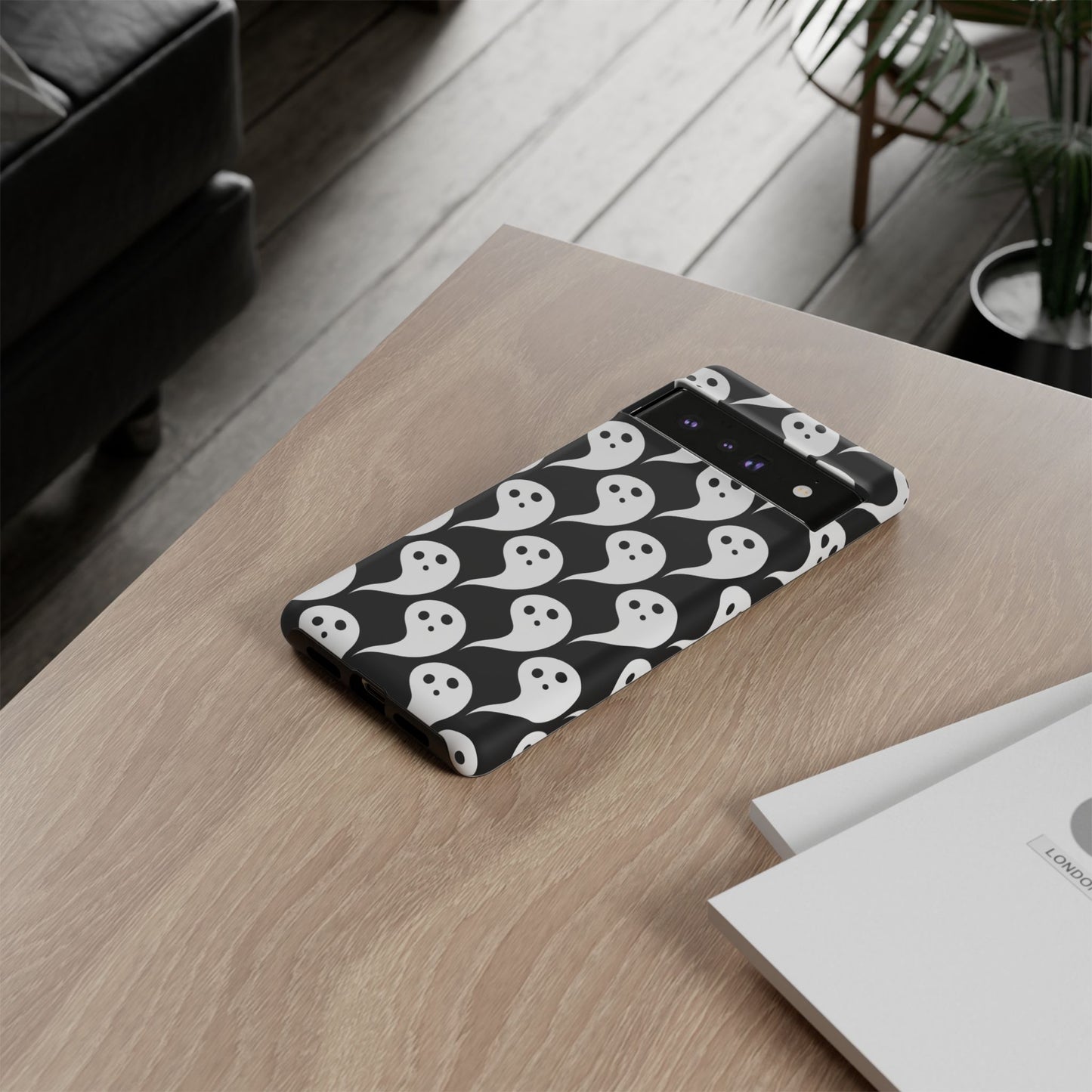 Ghost Pattern Phone Case, Cute Ghost Cell Phone Cover, Halloween Accessory, Spooky Gift, Black and White Phone Case