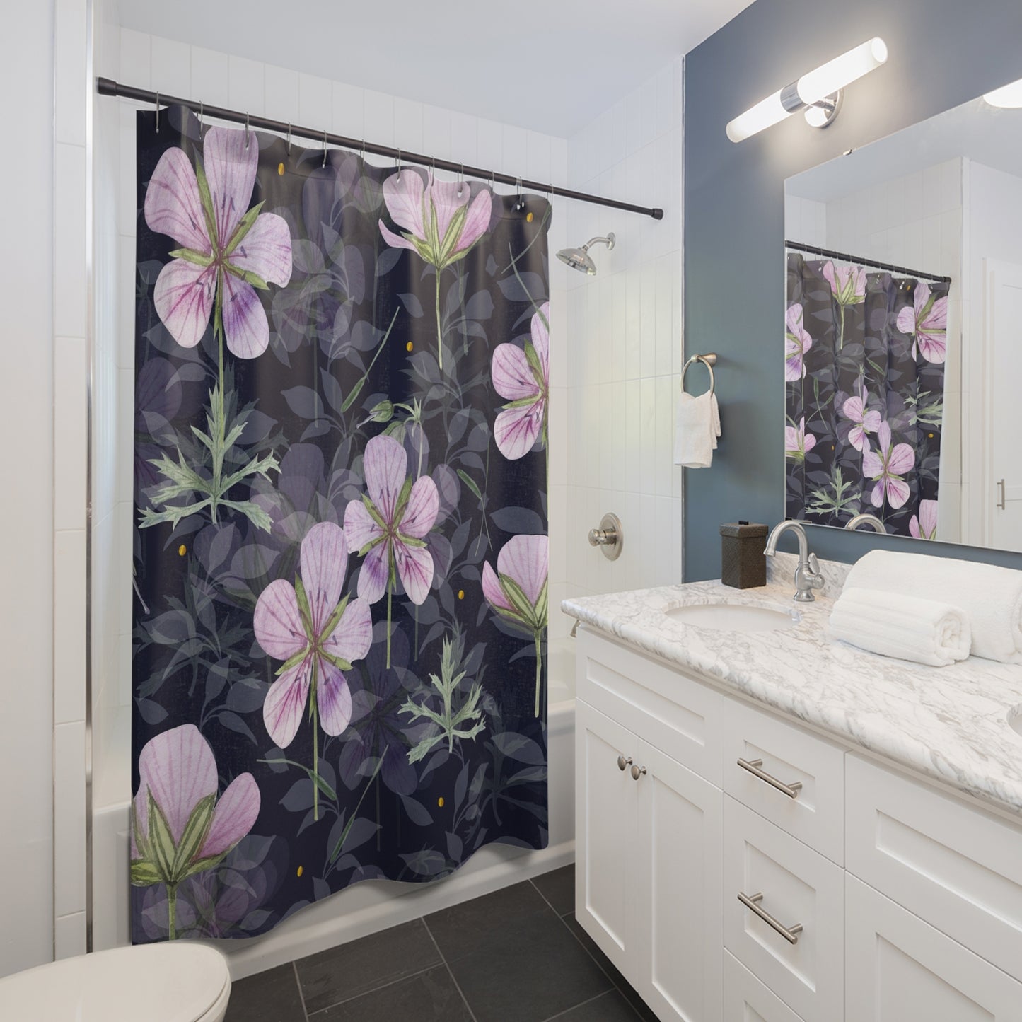 Botanical Floral Shower Curtain, Custom Bathroom Decor, Elegant Floral Design, Home & Living Gift, Spring Decor