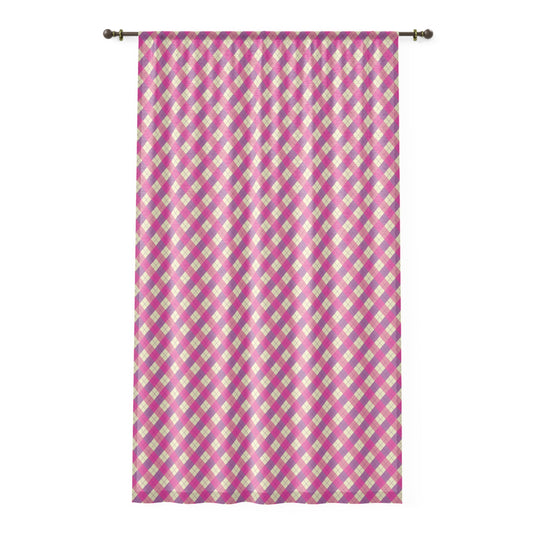 Chic Geometric Window Curtain, Modern Home Décor, Light Filtering Panel, Pink Checkered Design, Living Room, Bedroom, Gift Idea