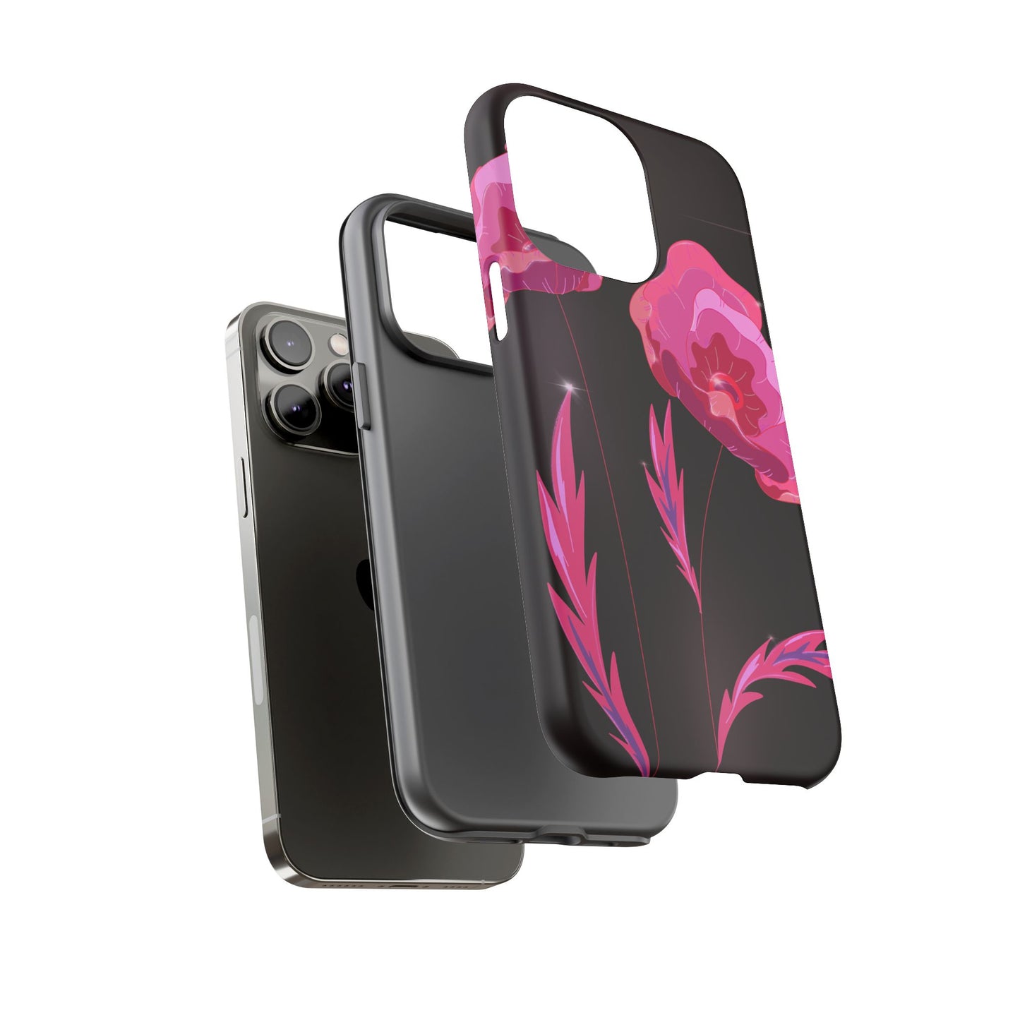 Floral iPhone Case | Tough Cases with Pink Poppy Design, Elegant Flower Phone Cover, Gift for Her, Spring Accessories, Chic Tech