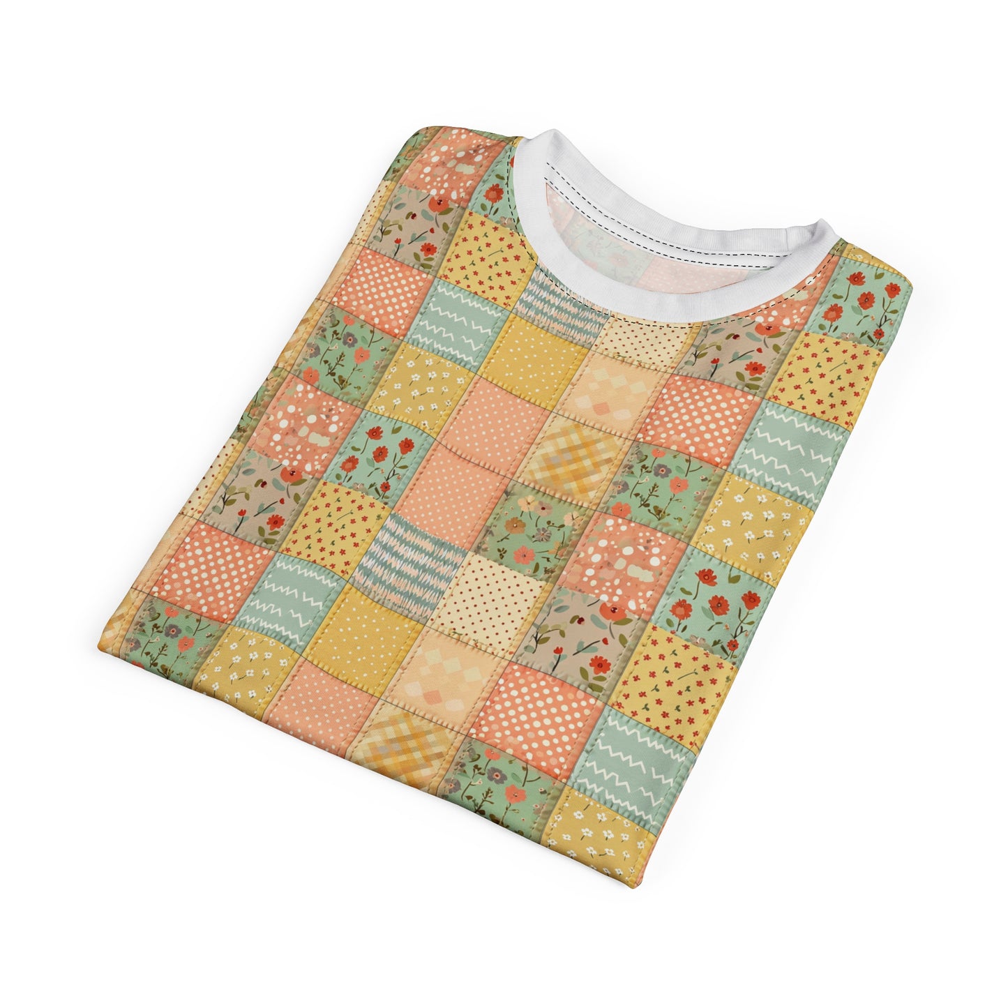 Patchwork Floral Tee — Pastel Vintage Quilt All-Over Print T-Shirt